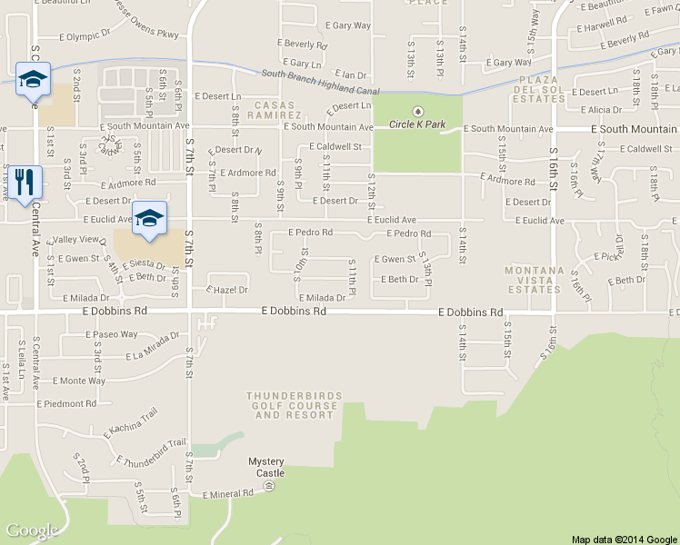 map of restaurants, bars, coffee shops, grocery stores, and more near 1122 East Beth Drive in Phoenix