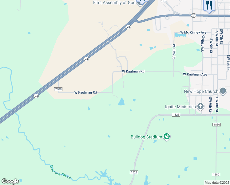 map of restaurants, bars, coffee shops, grocery stores, and more near 1408 West Kaufman Avenue in Cooper