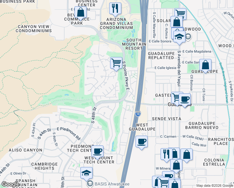 map of restaurants, bars, coffee shops, grocery stores, and more near 5015 East Hazel Drive in Phoenix