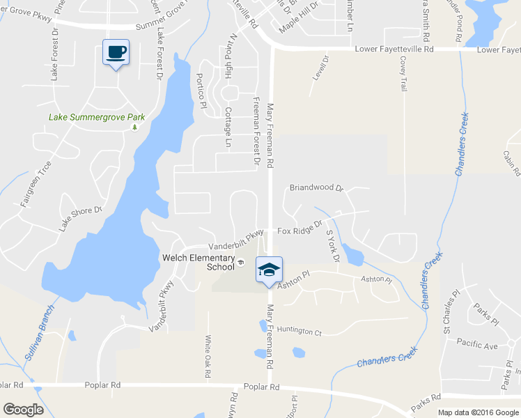 map of restaurants, bars, coffee shops, grocery stores, and more near 20 Avondale Circle in Newnan