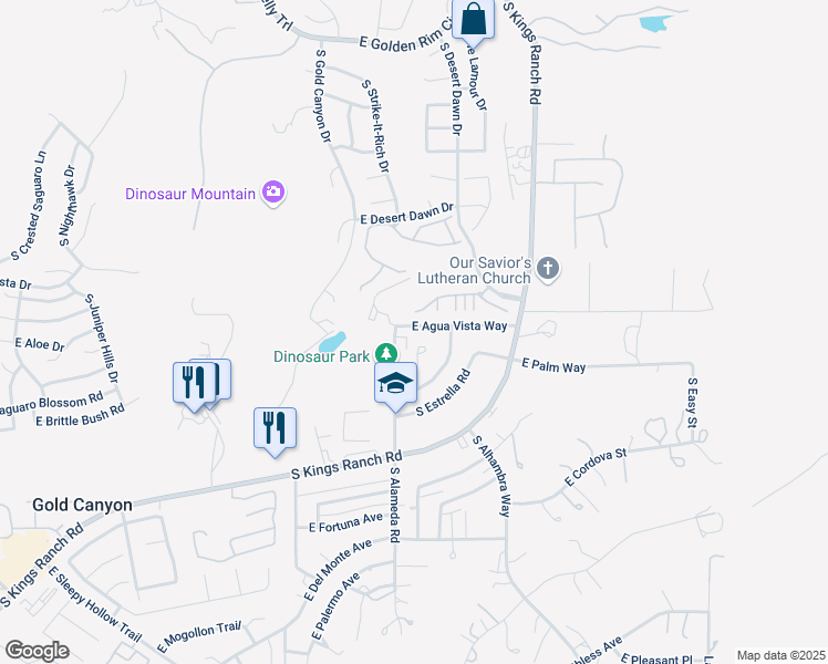 map of restaurants, bars, coffee shops, grocery stores, and more near 5567 South Sage Way in Gold Canyon