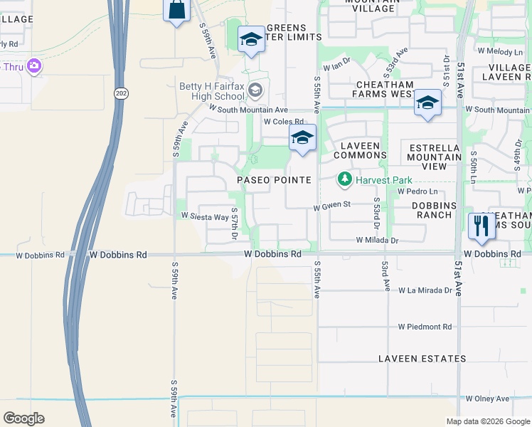 map of restaurants, bars, coffee shops, grocery stores, and more near 5614 West Beth Drive in Phoenix