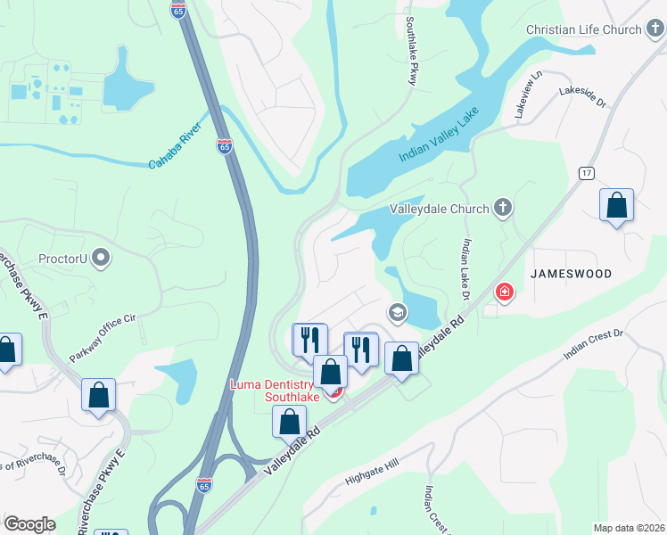 map of restaurants, bars, coffee shops, grocery stores, and more near 917 Cove Circle in Hoover
