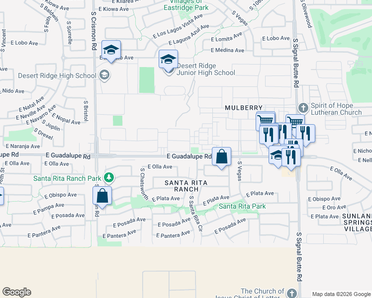 map of restaurants, bars, coffee shops, grocery stores, and more near 2758 South Santa Rita in Mesa
