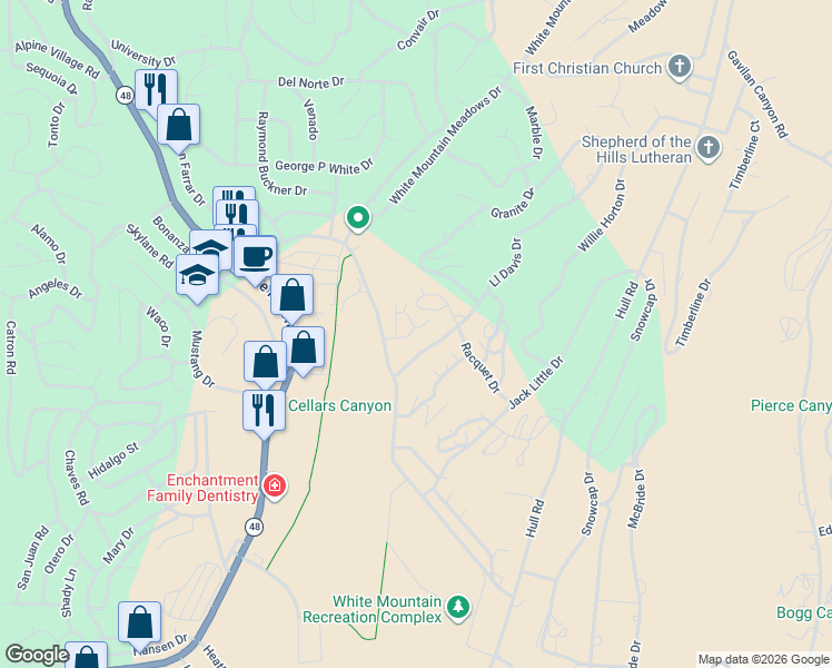 map of restaurants, bars, coffee shops, grocery stores, and more near 111-177 L L Davis Drive in Ruidoso