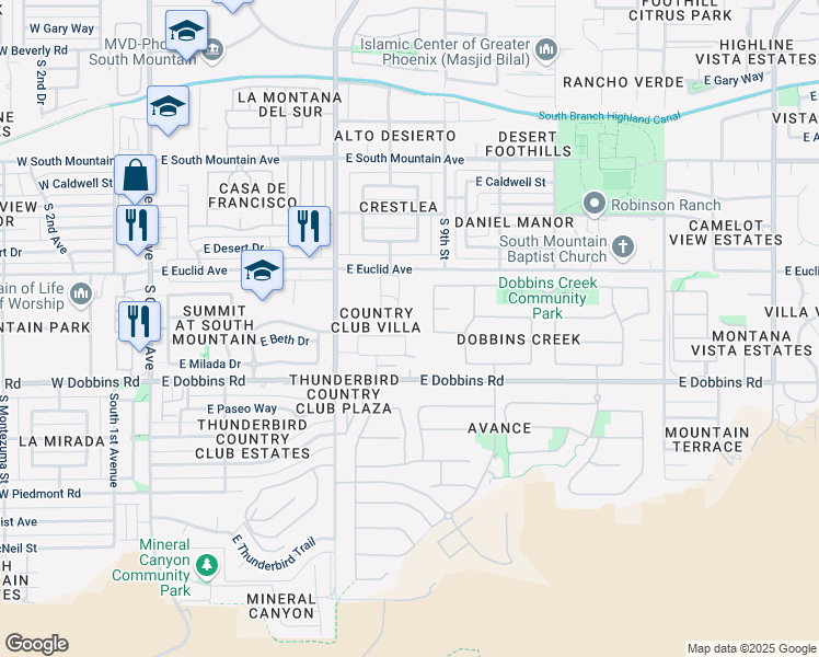 map of restaurants, bars, coffee shops, grocery stores, and more near 813 East Siesta Drive in Phoenix