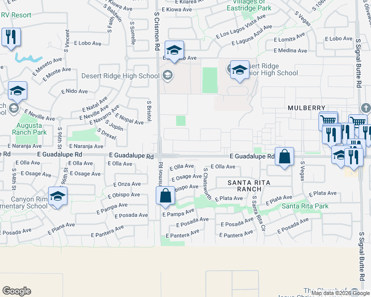map of restaurants, bars, coffee shops, grocery stores, and more near 10104 East Nichols Avenue in Mesa