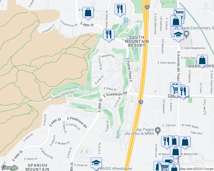 map of restaurants, bars, coffee shops, grocery stores, and more near 4906 East Siesta Drive in Phoenix