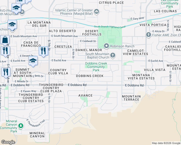 map of restaurants, bars, coffee shops, grocery stores, and more near 1117 East Beth Drive in Phoenix