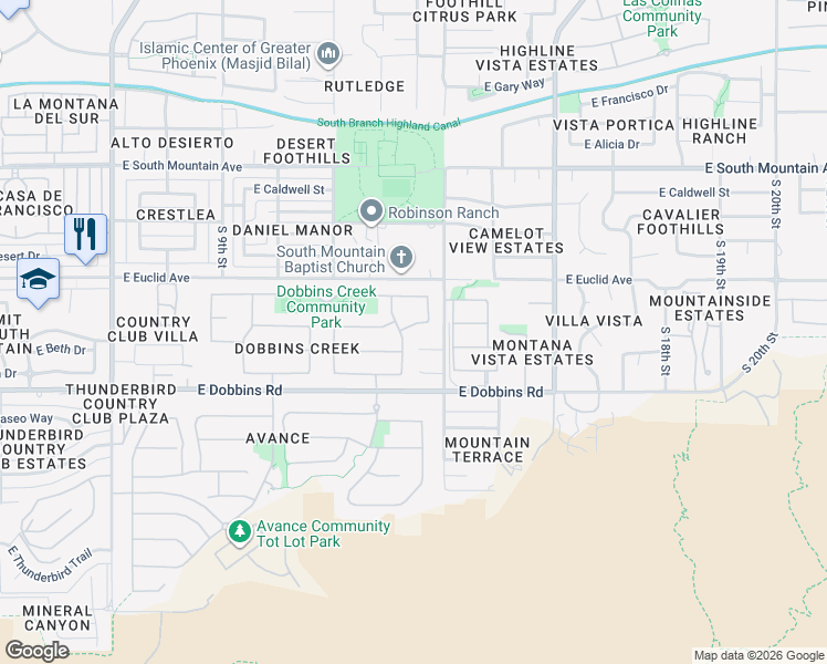map of restaurants, bars, coffee shops, grocery stores, and more near 1321 East Gwen Street in Phoenix