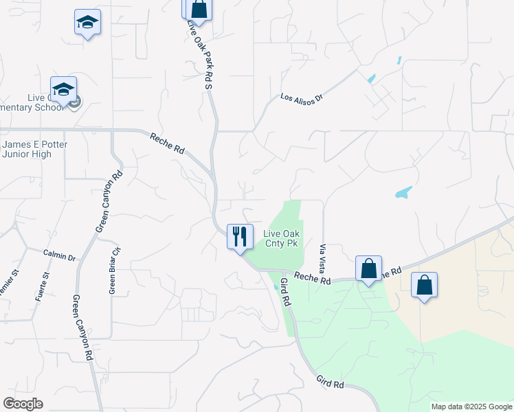 map of restaurants, bars, coffee shops, grocery stores, and more near 2495 Marianne Lane in Fallbrook