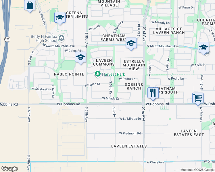 map of restaurants, bars, coffee shops, grocery stores, and more near 5337 West Siesta Way in Phoenix