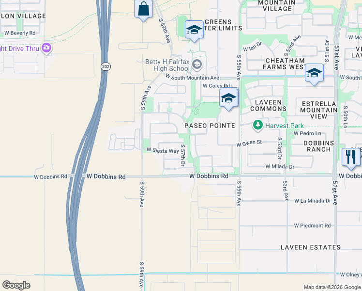 map of restaurants, bars, coffee shops, grocery stores, and more near 5727 West Gwen Street in Laveen