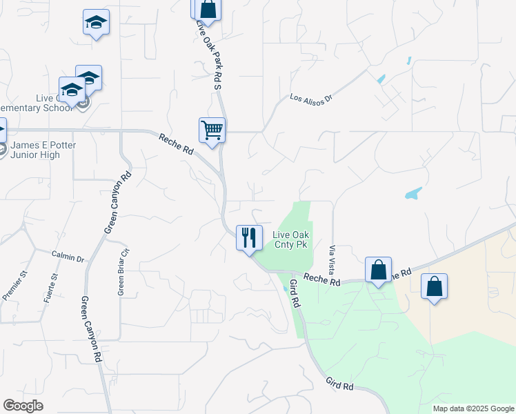 map of restaurants, bars, coffee shops, grocery stores, and more near 2495 Marianne Lane in Fallbrook