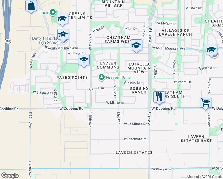 map of restaurants, bars, coffee shops, grocery stores, and more near 5335 West Gwen Street in Phoenix