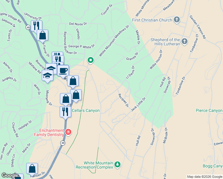 map of restaurants, bars, coffee shops, grocery stores, and more near 111-177 L L Davis Drive in Ruidoso