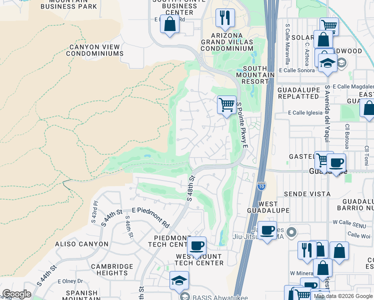 map of restaurants, bars, coffee shops, grocery stores, and more near 9017 South 47th Place in Phoenix