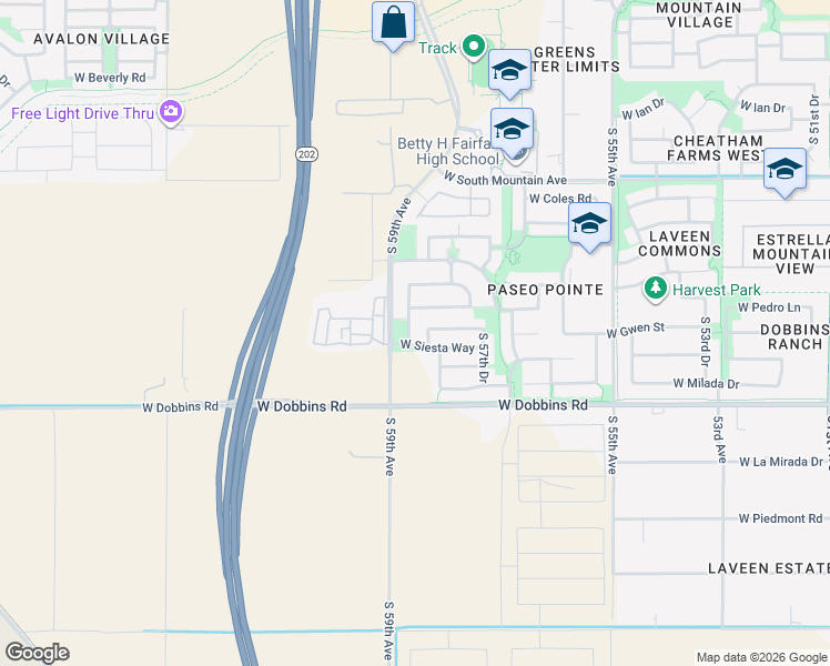map of restaurants, bars, coffee shops, grocery stores, and more near 5831 West Pedro Lane in Phoenix