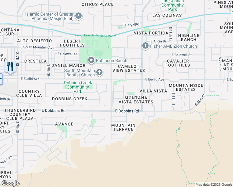 map of restaurants, bars, coffee shops, grocery stores, and more near 1413 East Pedro Road in Phoenix