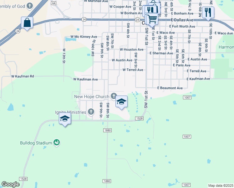 map of restaurants, bars, coffee shops, grocery stores, and more near 680 Chestnut Avenue in Cooper