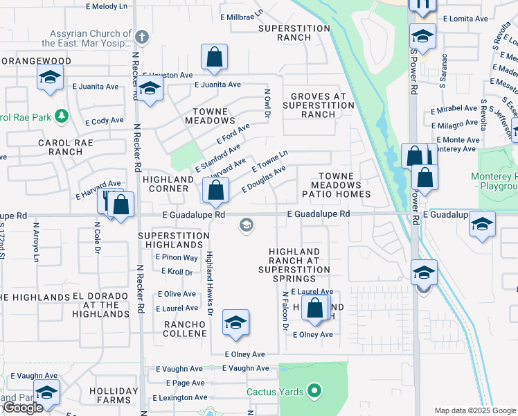 map of restaurants, bars, coffee shops, grocery stores, and more near 826 North Owl Drive in Gilbert