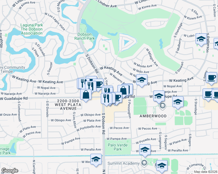 map of restaurants, bars, coffee shops, grocery stores, and more near 1919 West Natal Circle in Mesa