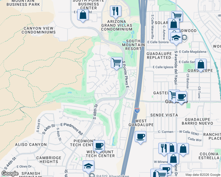 map of restaurants, bars, coffee shops, grocery stores, and more near 5044 East Siesta Drive in Phoenix