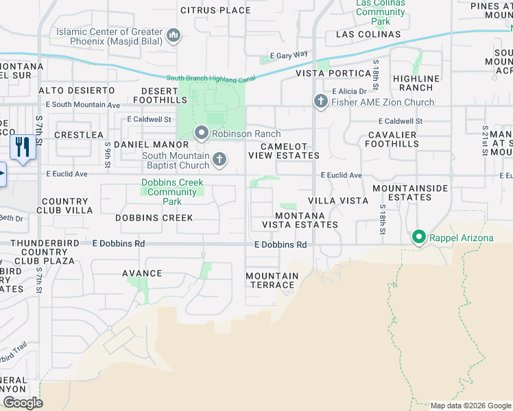 map of restaurants, bars, coffee shops, grocery stores, and more near 1413 East Pedro Road in Phoenix