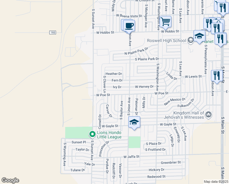 map of restaurants, bars, coffee shops, grocery stores, and more near 1021 Ivy Drive in Roswell