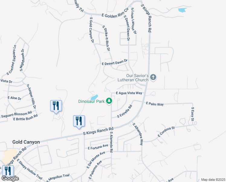 map of restaurants, bars, coffee shops, grocery stores, and more near 5461 South Alameda Road in Gold Canyon