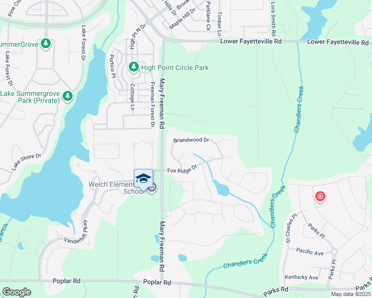 map of restaurants, bars, coffee shops, grocery stores, and more near 22 Highbranch Way in Newnan