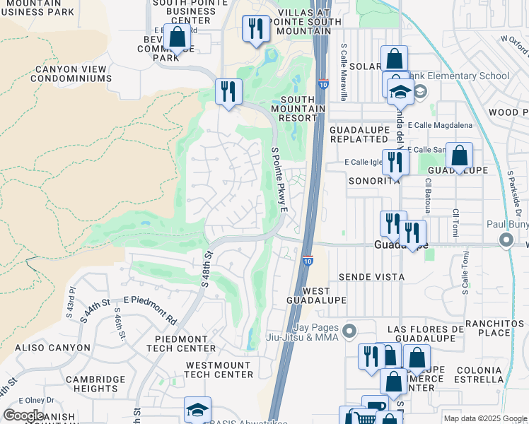 map of restaurants, bars, coffee shops, grocery stores, and more near 5044 East Siesta Drive in Phoenix