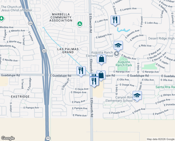 map of restaurants, bars, coffee shops, grocery stores, and more near 2690-2798 S Ellsworth Rd in Mesa