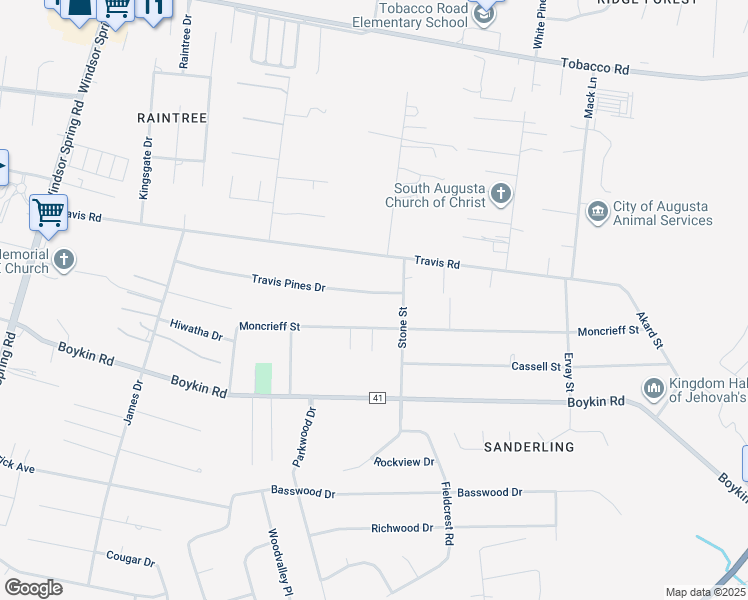 map of restaurants, bars, coffee shops, grocery stores, and more near 2334 Travis Pines Drive in Augusta