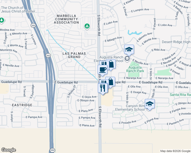 map of restaurants, bars, coffee shops, grocery stores, and more near 2690-2798 S Ellsworth Rd in Mesa