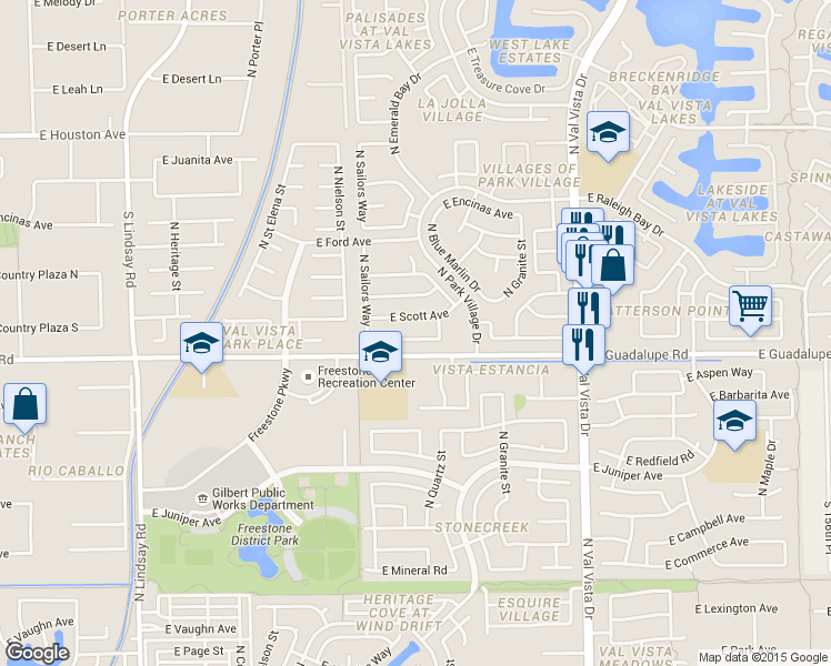 map of restaurants, bars, coffee shops, grocery stores, and more near 1320 East Scott Avenue in Gilbert