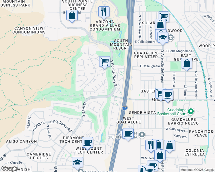 map of restaurants, bars, coffee shops, grocery stores, and more near 5044 East Siesta Drive in Phoenix