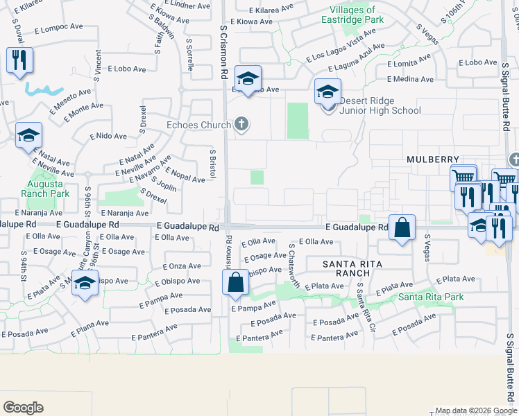map of restaurants, bars, coffee shops, grocery stores, and more near 10059 East Naranja Avenue in Mesa
