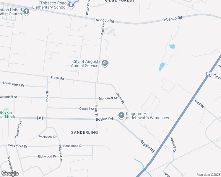 map of restaurants, bars, coffee shops, grocery stores, and more near 2101-2129 Travis Road in Augusta