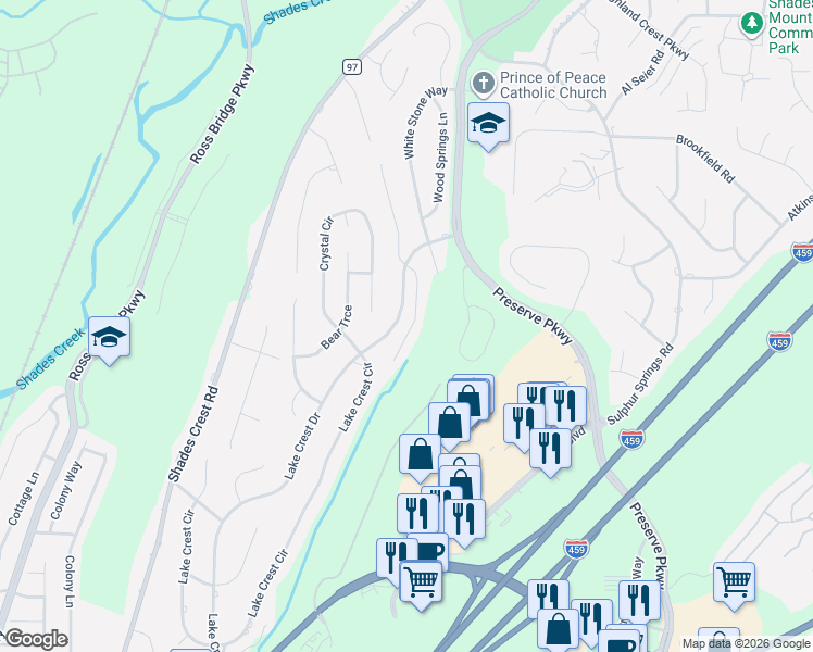 map of restaurants, bars, coffee shops, grocery stores, and more near 816 Lake Crest Drive in Birmingham