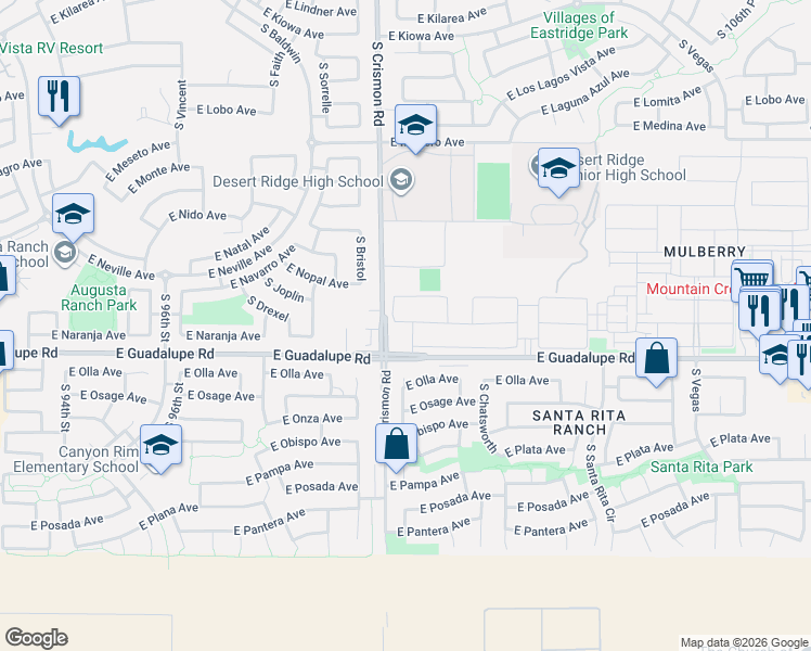 map of restaurants, bars, coffee shops, grocery stores, and more near 10022 East Naranja Avenue in Mesa