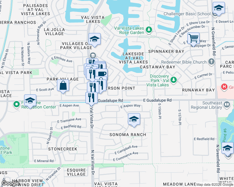 map of restaurants, bars, coffee shops, grocery stores, and more near 1737 East Cortez Drive in Gilbert