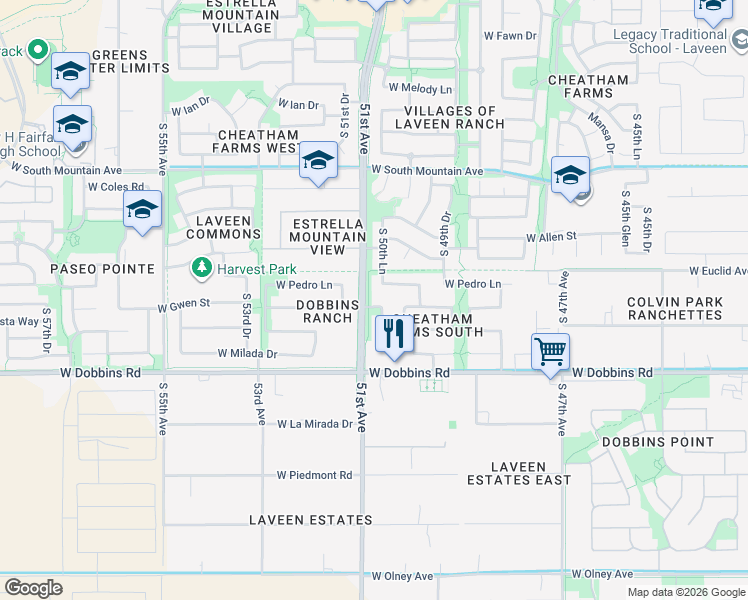 map of restaurants, bars, coffee shops, grocery stores, and more near 5030 West Gwen Street in Laveen