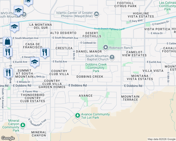 map of restaurants, bars, coffee shops, grocery stores, and more near 1106 East Gwen Street in Phoenix