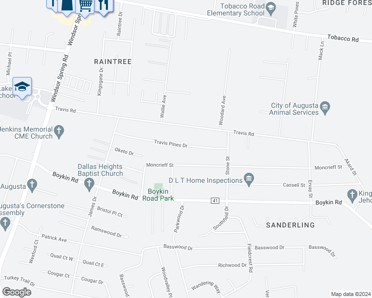 map of restaurants, bars, coffee shops, grocery stores, and more near 2352 Travis Pines Drive in Augusta