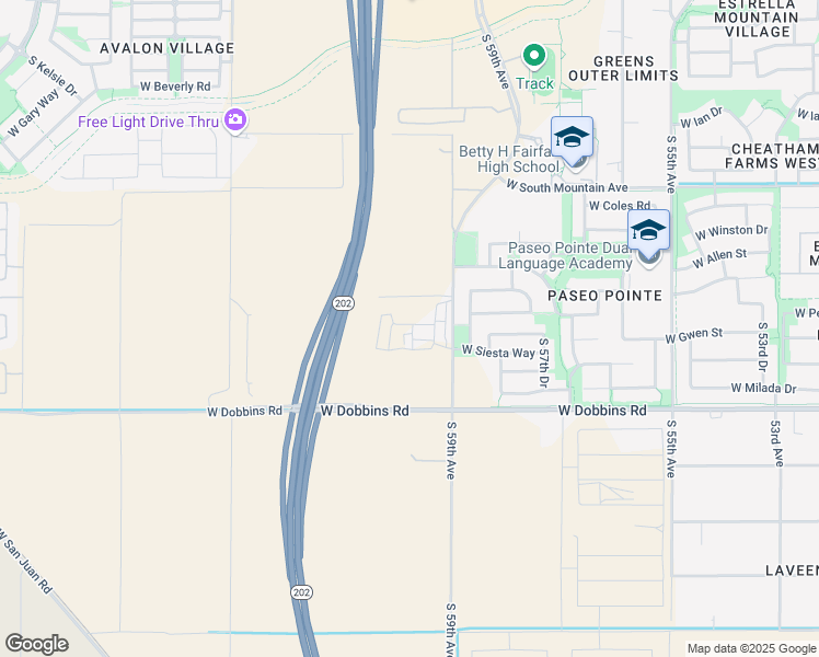 map of restaurants, bars, coffee shops, grocery stores, and more near 8562-8678 South 59th Avenue in Phoenix