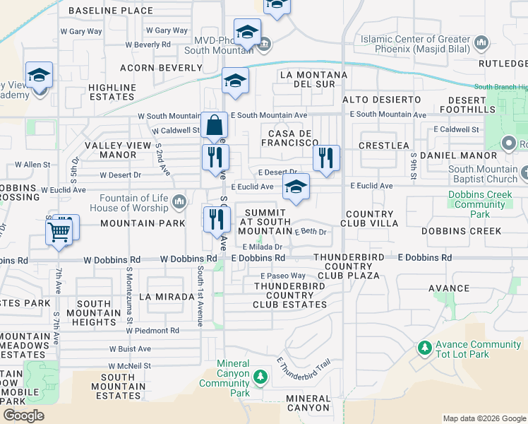 map of restaurants, bars, coffee shops, grocery stores, and more near 214 East Gwen Street in Phoenix