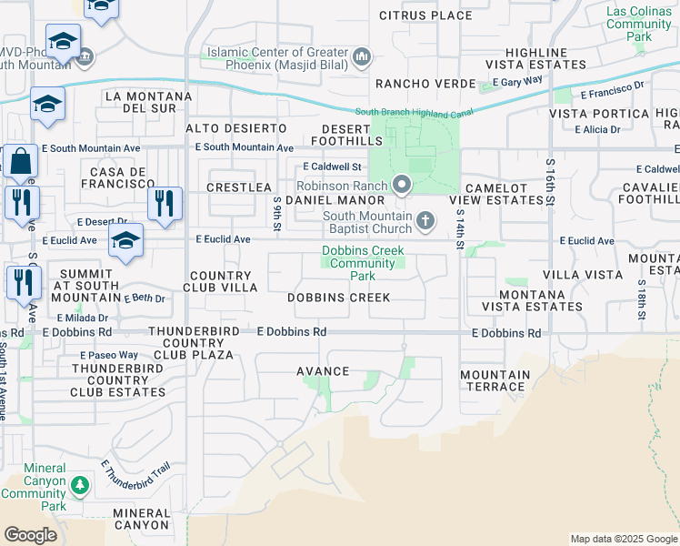 map of restaurants, bars, coffee shops, grocery stores, and more near 1114 East Gwen Street in Phoenix