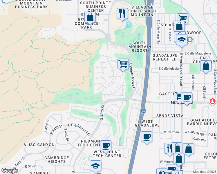 map of restaurants, bars, coffee shops, grocery stores, and more near 8821 South 48th Street in Phoenix