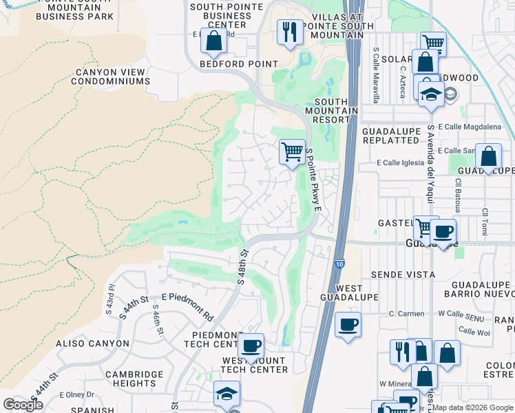 map of restaurants, bars, coffee shops, grocery stores, and more near 8841 South 48th Street in Phoenix